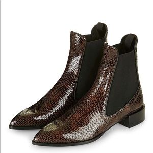 Topshop Snakeskin Leather Chelsea Ankle Boots